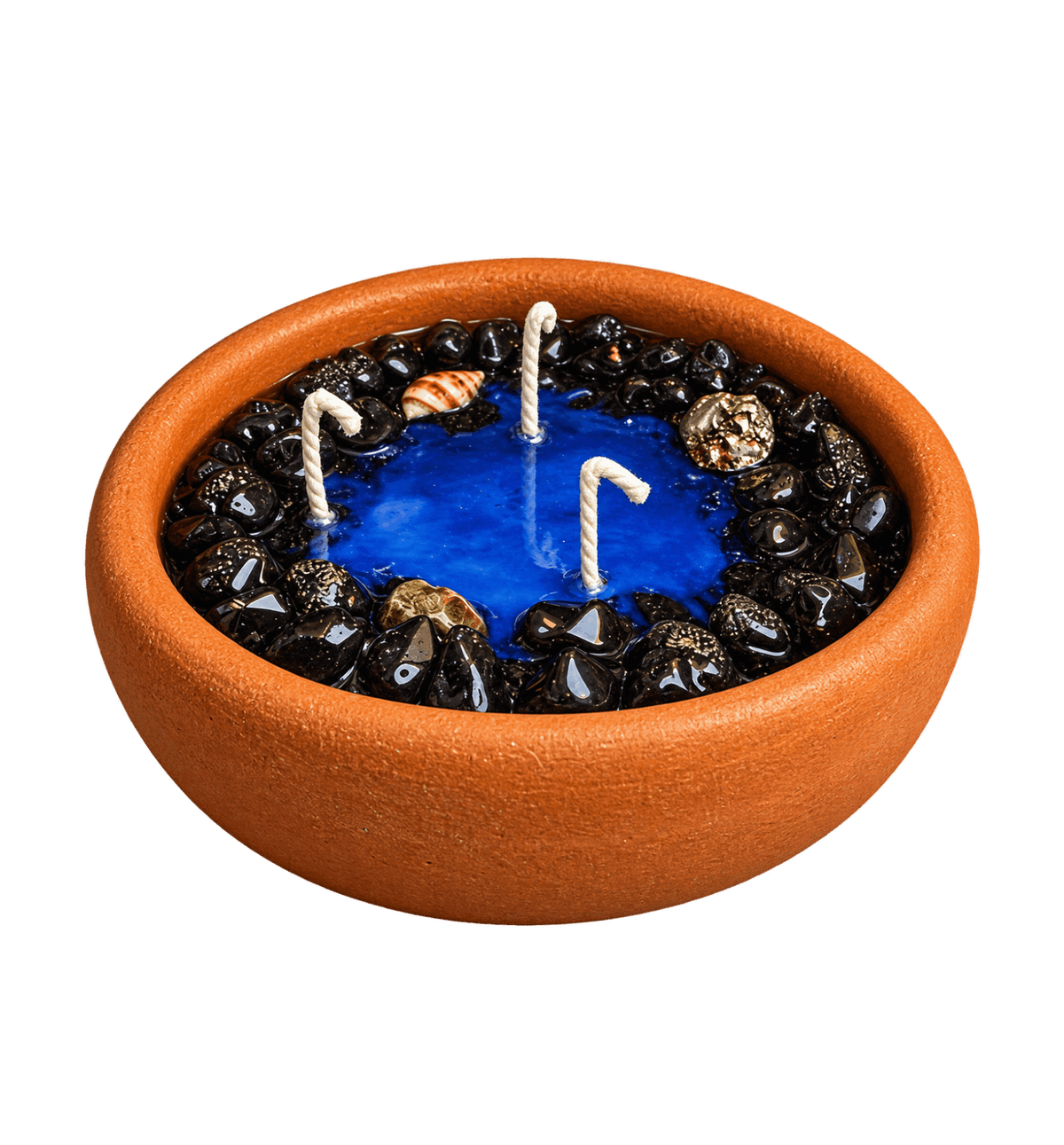 Black Sea Candle in Terracotta Clay Bow