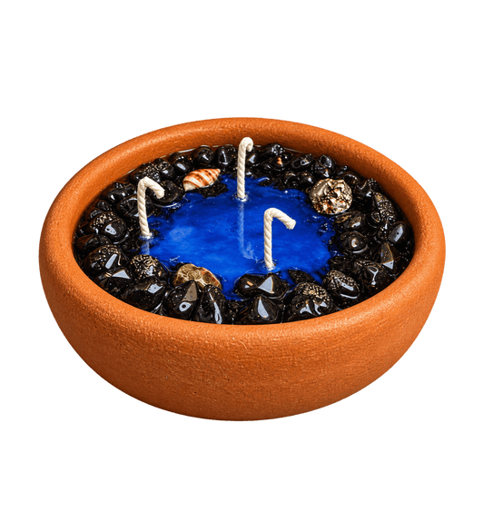 Black Sea Candle in Terracotta Clay Bow