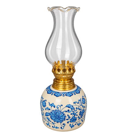 Vintage Blue and White Porcelain Oil Lamp
