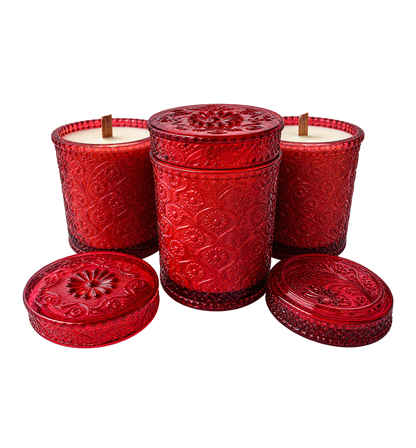 Vintage Red Embossed Glass Candle