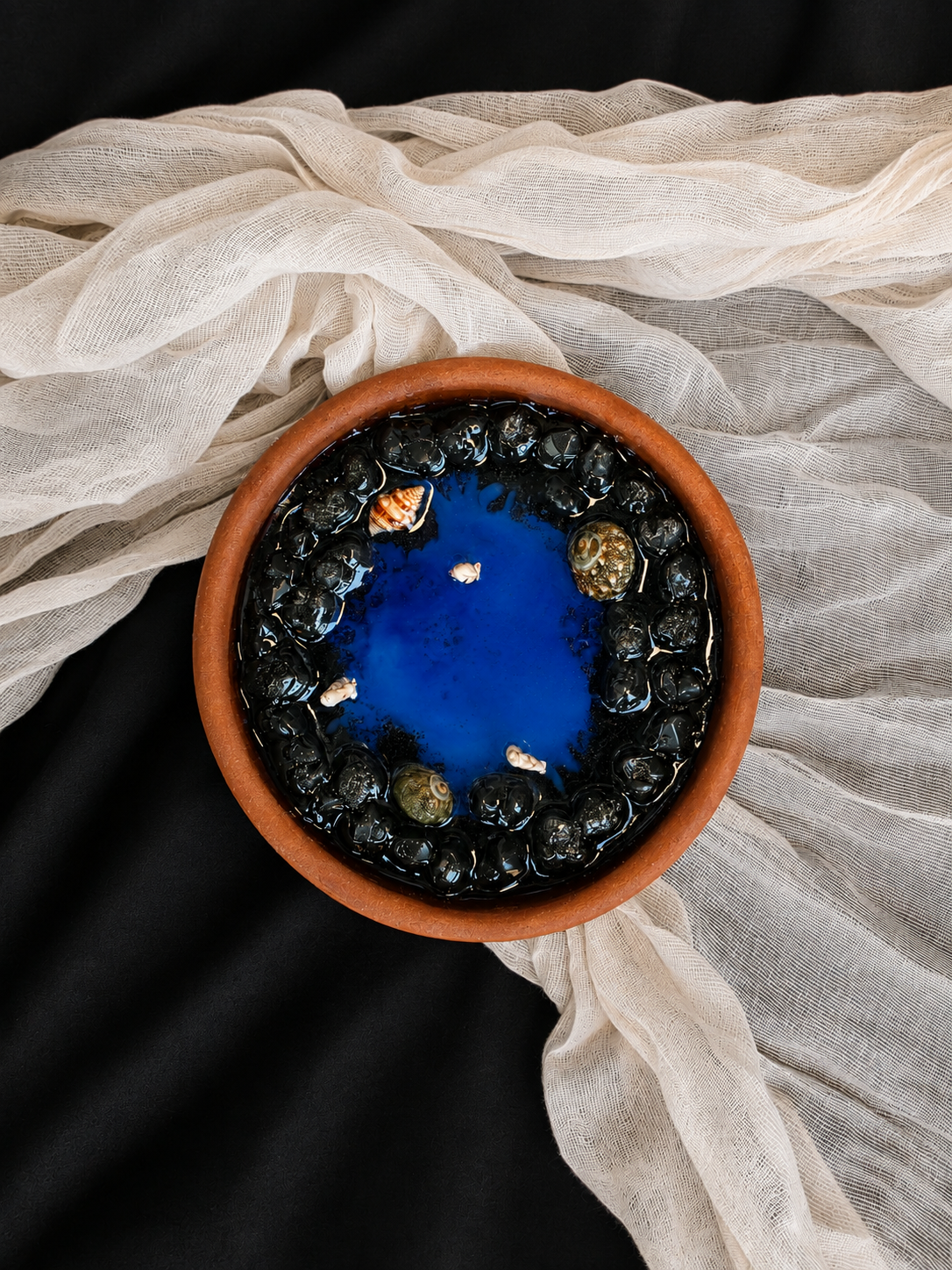 Black Sea Candle in Terracotta Clay Bow