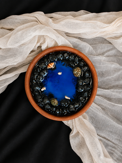 Black Sea Candle in Terracotta Clay Bow