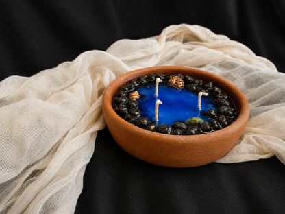Black Sea Candle in Terracotta Clay Bow