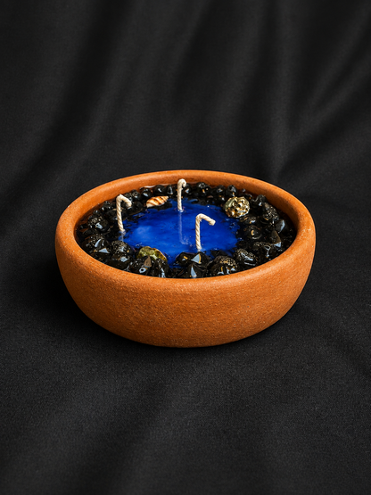 Black Sea Candle in Terracotta Clay Bow