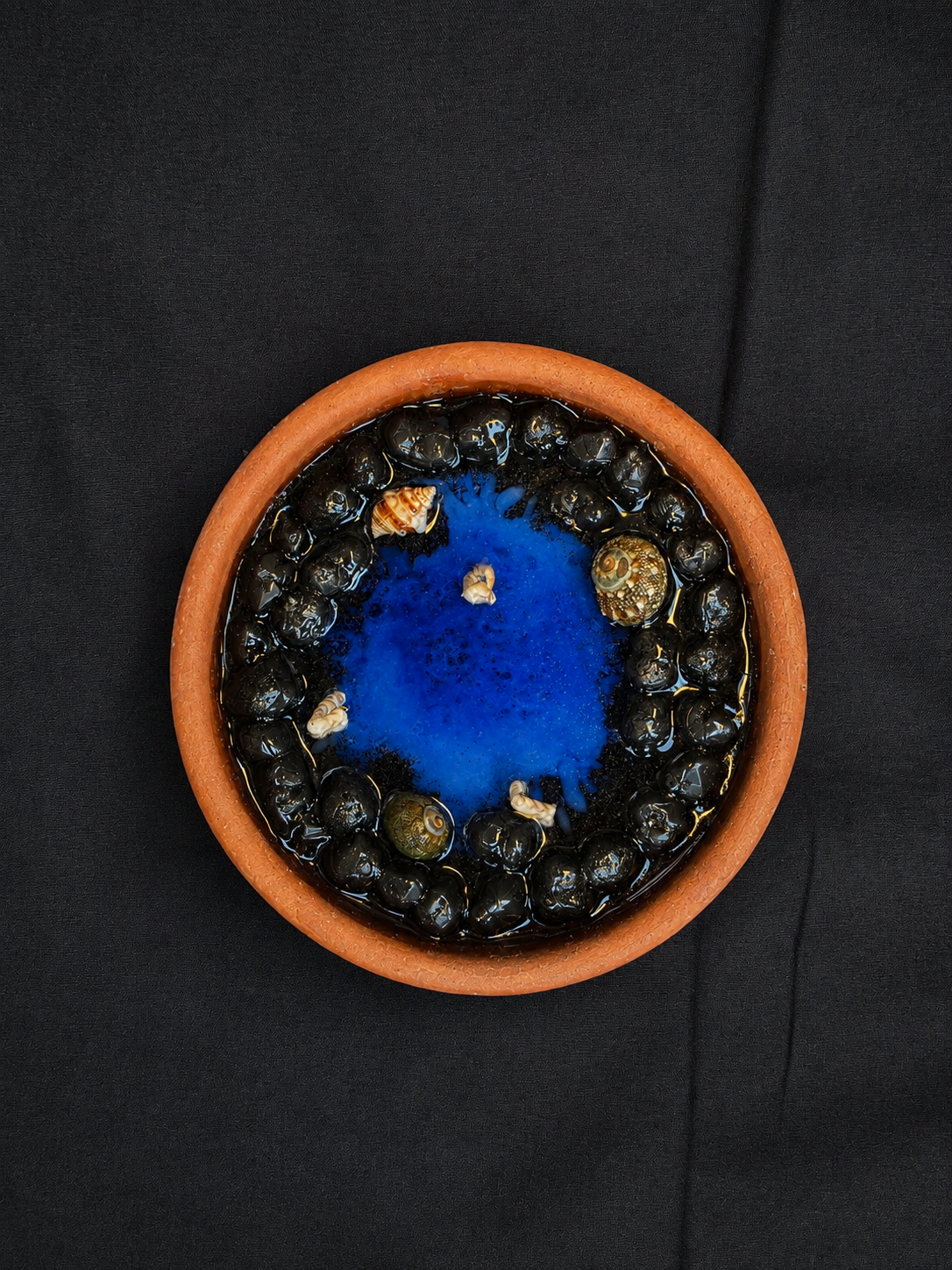 Black Sea Candle in Terracotta Clay Bow