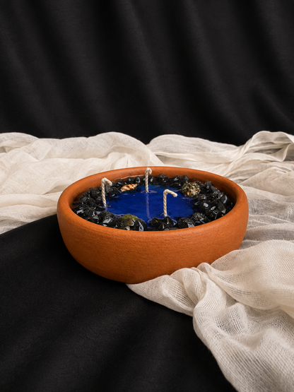 Black Sea Candle in Terracotta Clay Bow