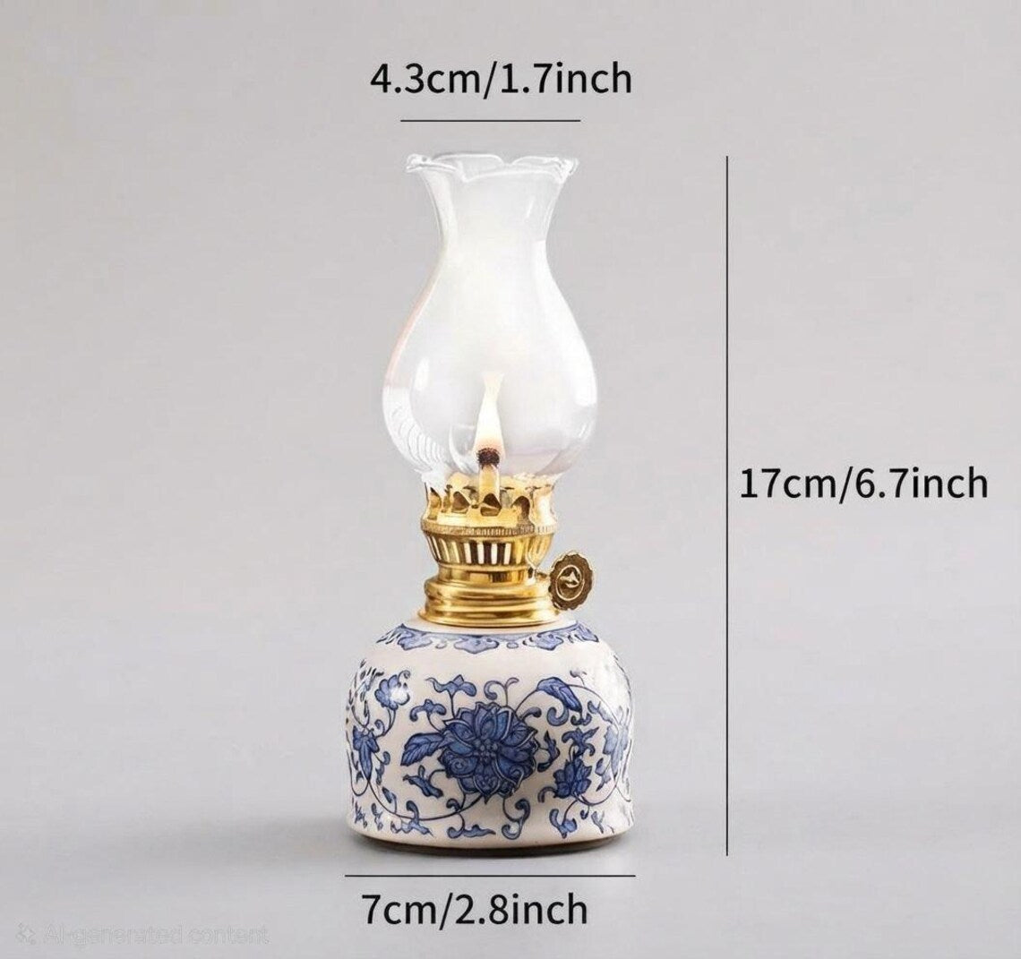Vintage Blue and White Porcelain Oil Lamp