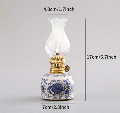 Vintage Blue and White Porcelain Oil Lamp