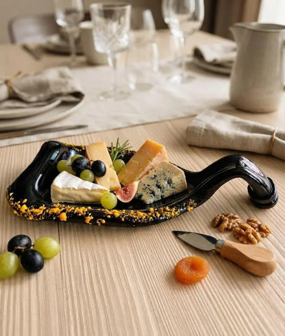 Handmade Melted Black Wine Bottle Serving Dish