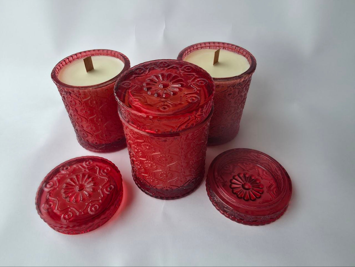 Vintage Red Embossed Glass Candle