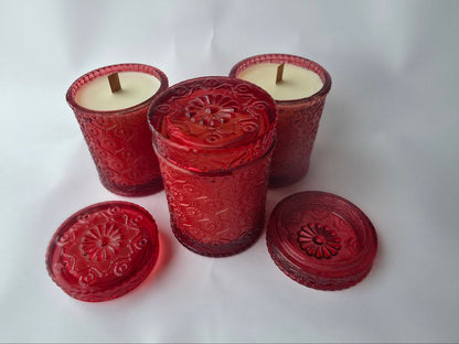 Vintage Red Embossed Glass Candle