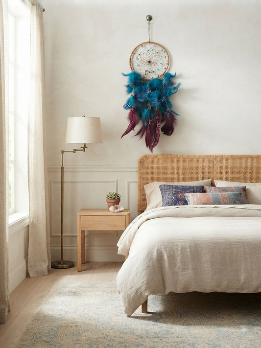Boho Peacock & Plum Feather Dreamcatcher