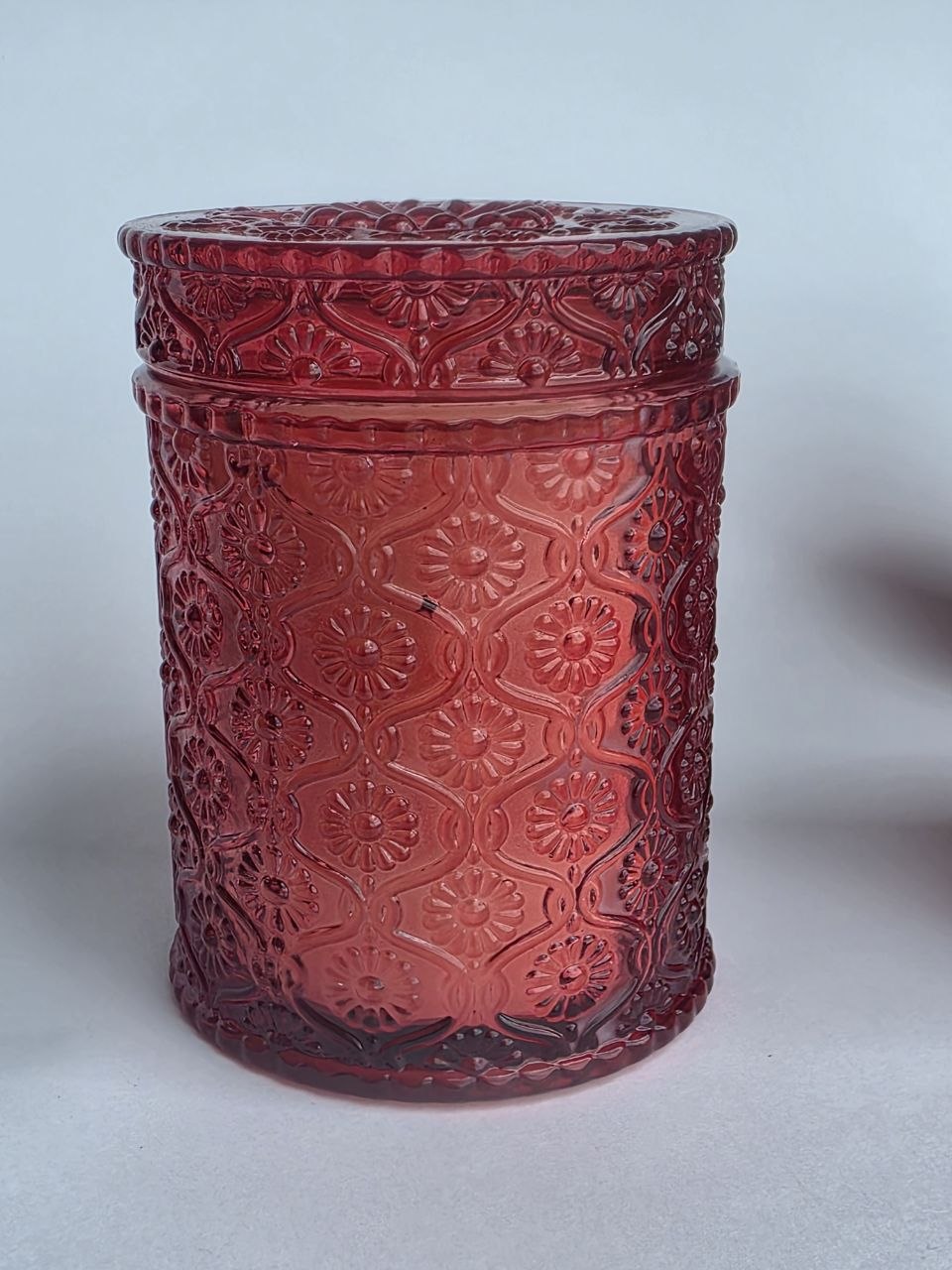 Vintage Red Embossed Glass Candle