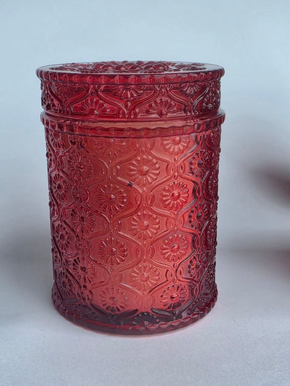 Vintage Red Embossed Glass Candle
