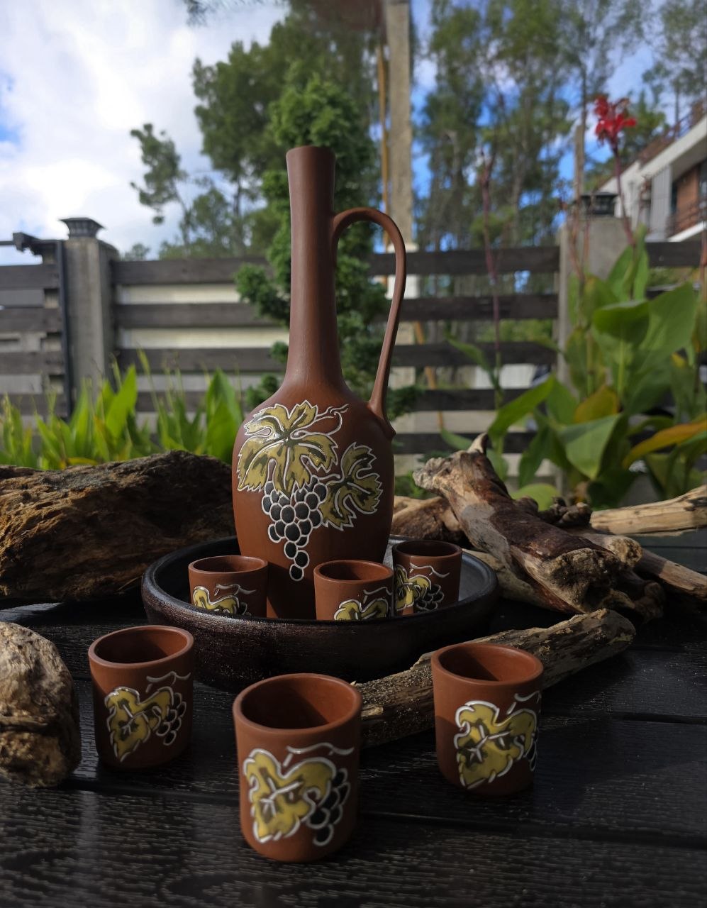Caucasian Ceramic Wine Decanter with 6 Cups