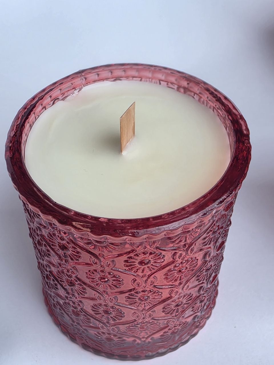 Vintage Red Embossed Glass Candle
