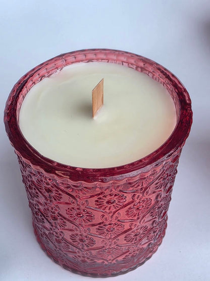 Vintage Red Embossed Glass Candle