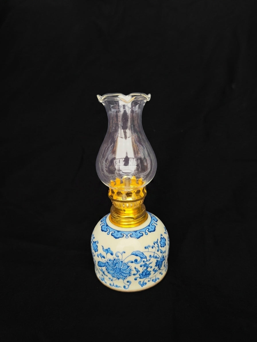 Vintage Blue and White Porcelain Oil Lamp