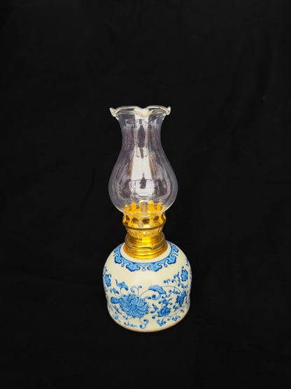Vintage Blue and White Porcelain Oil Lamp