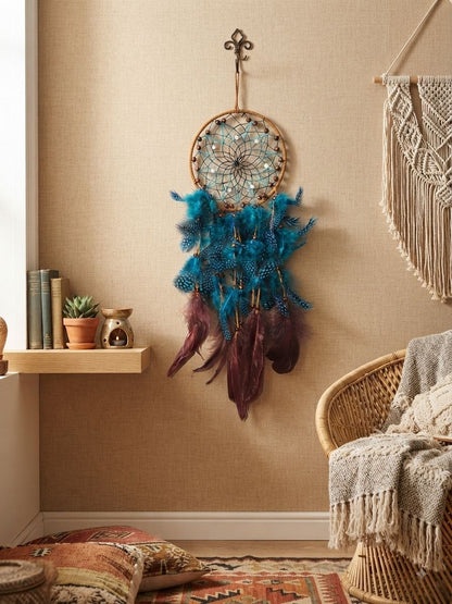 Boho Peacock & Plum Feather Dreamcatcher