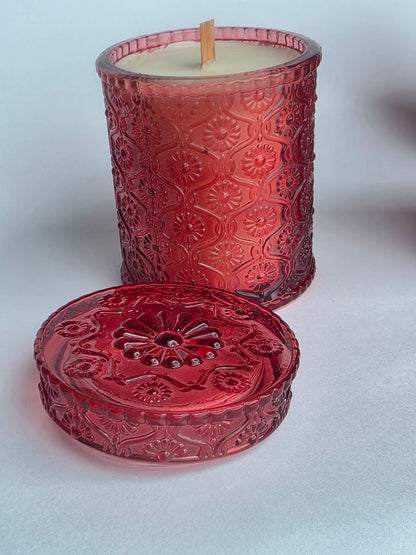 Vintage Red Embossed Glass Candle