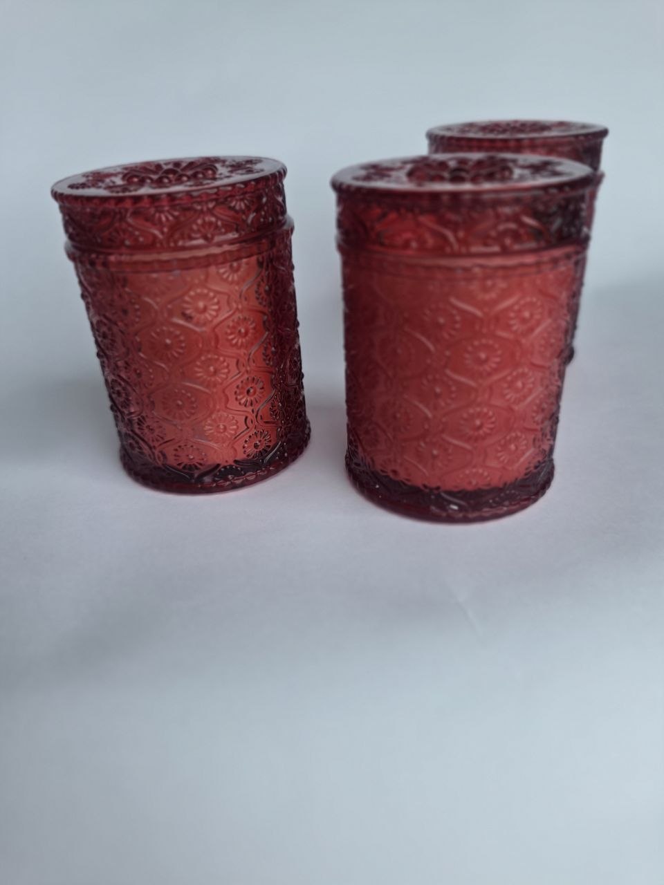 Vintage Red Embossed Glass Candle