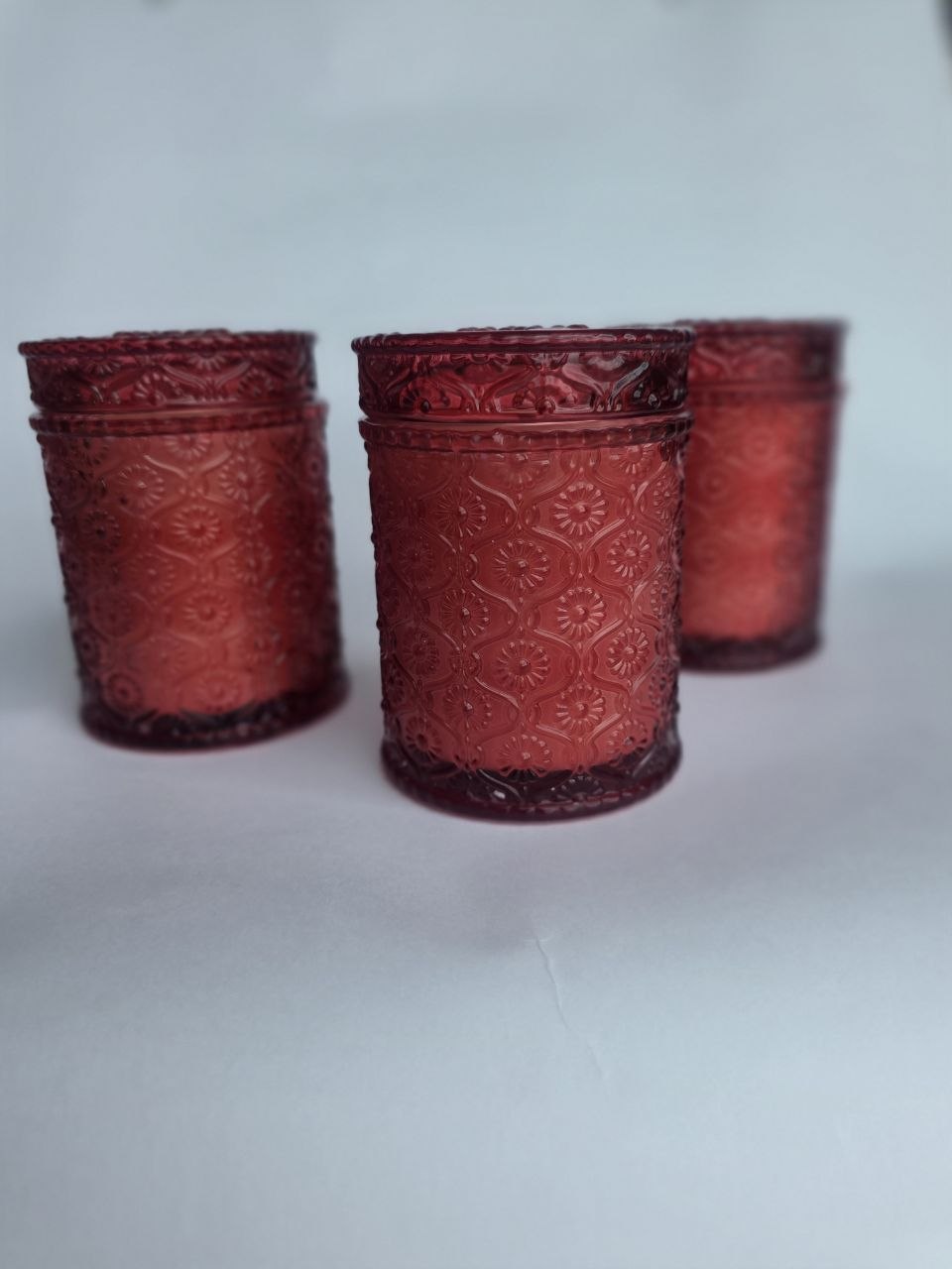 Vintage Red Embossed Glass Candle