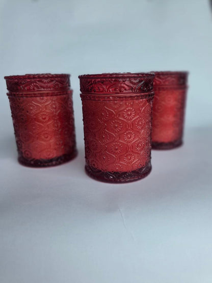 Vintage Red Embossed Glass Candle