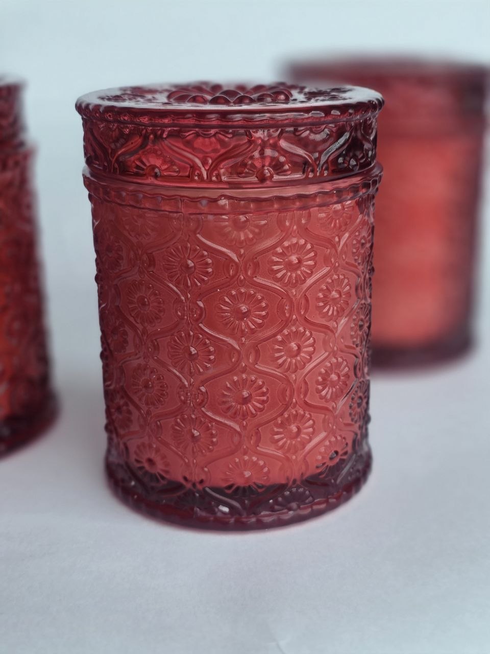 Vintage Red Embossed Glass Candle
