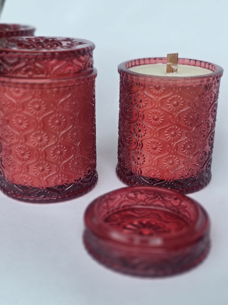 Vintage Red Embossed Glass Candle