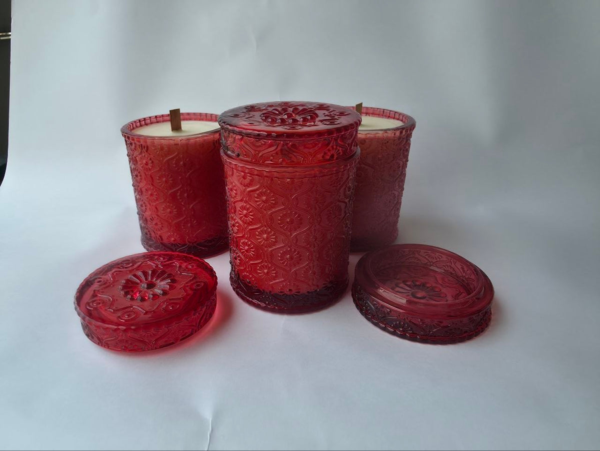 Vintage Red Embossed Glass Candle