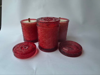 Vintage Red Embossed Glass Candle