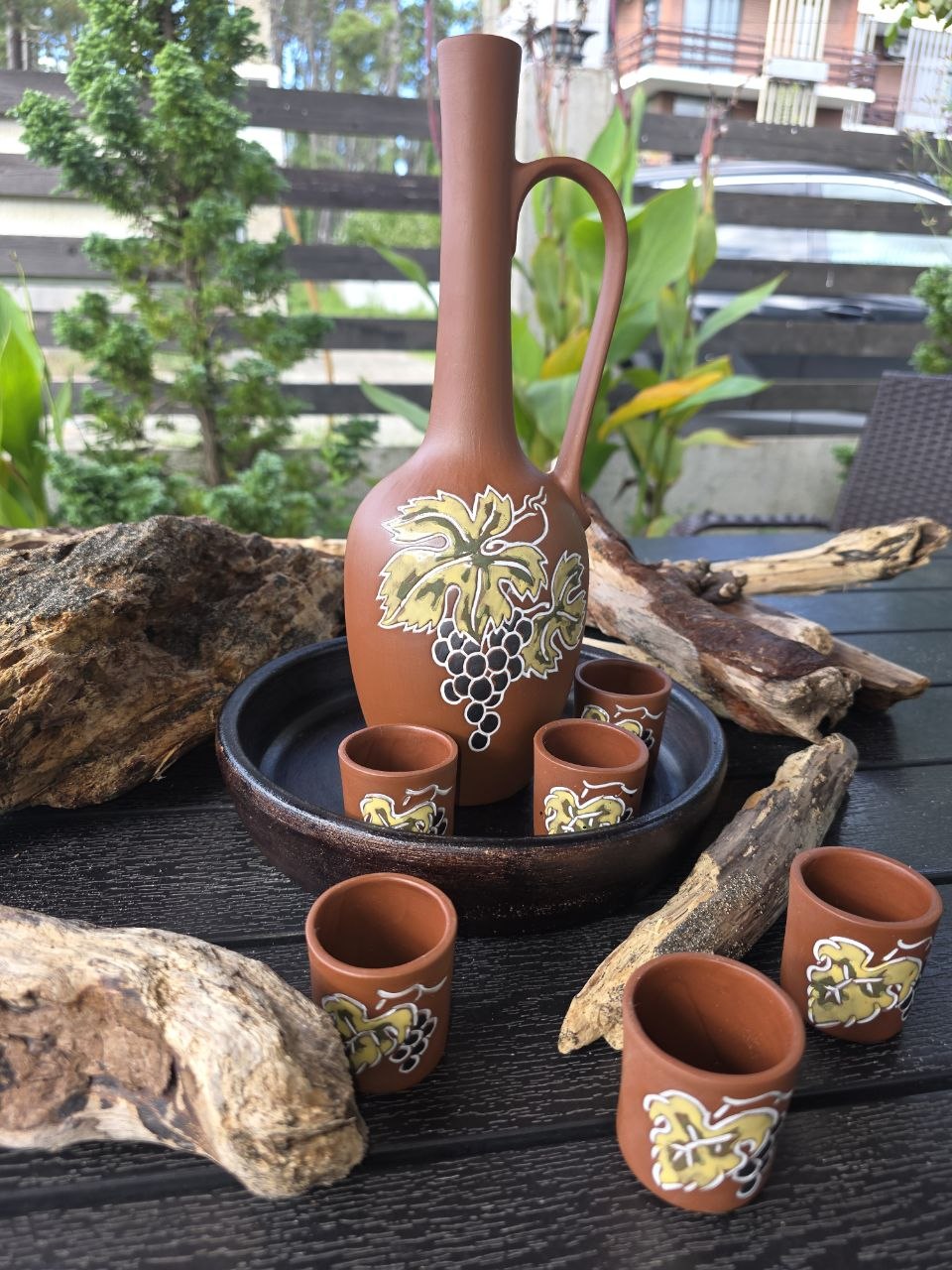 Caucasian Ceramic Wine Decanter with 6 Cups