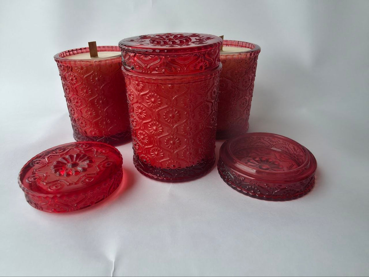 Vintage Red Embossed Glass Candle