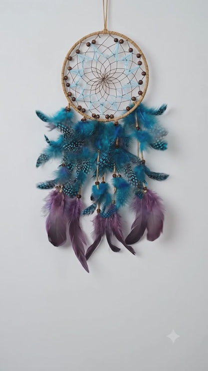 Boho Peacock & Plum Feather Dreamcatcher